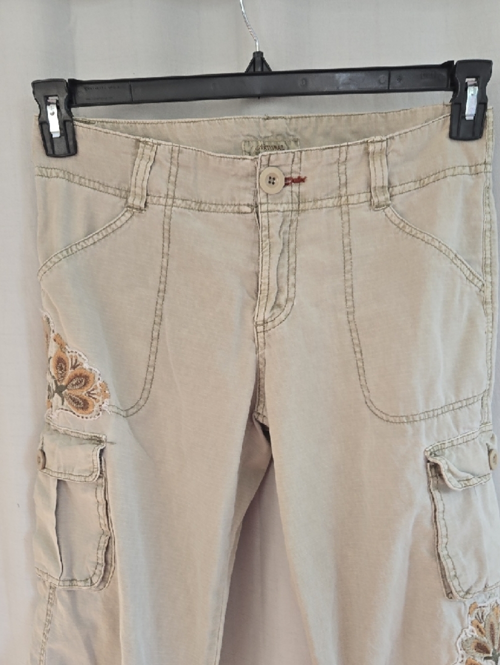 Natural Reflections Khaki Embroidered Cargo Capris - Picture 5 of 10